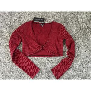 Women's Dolls Kill Current Mood Twist Front Cropped Long Sleeve Red Black Size M